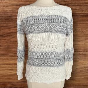 Garnet Hill Organic Cotton Sweater Sz XS White and Blue Long Sleeve Super Soft